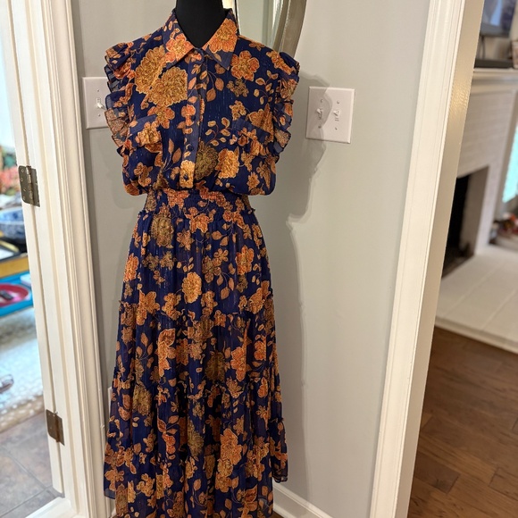 Misa Tina Dress Blue Marigold Floral - Picture 3 of 6